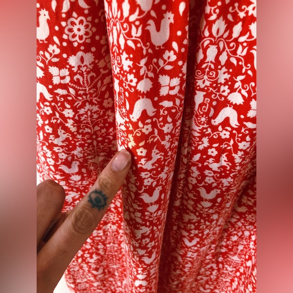 Vintage Rare 60s Unicorn Floral Folk Print Prairie Dress / Ruffles Puff Sleeves - Picture 14 of 15